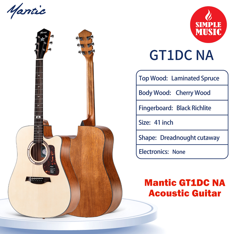 Mantic GT-1DC NT 41 Dreadnaught Cutaway Natural Acoustic Guitar